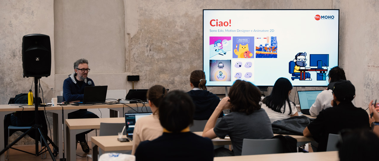 Edo Faravelli durante una lezione di Motion Graphic